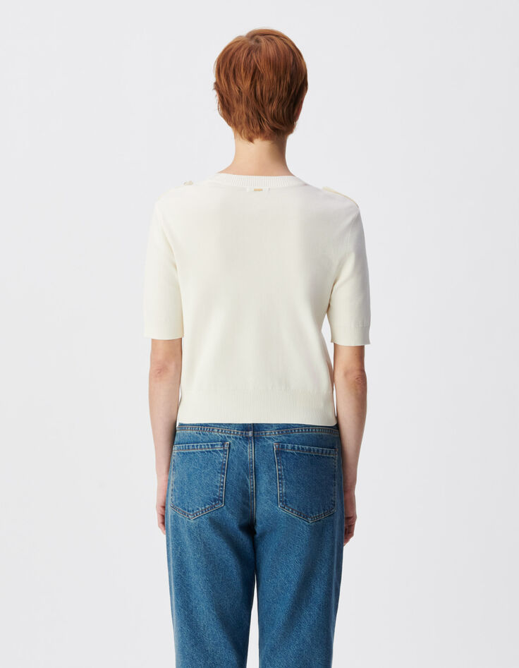 Wei&szlig;e STRICKJACKE mit zwei Taschen und kurzen &Auml;rmeln f&uuml;r Damen-3
