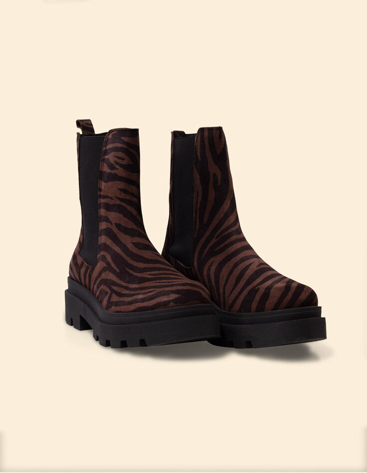 Chelsea-Stiefel braun Leder Samt Zebra-Muster I.Code-5