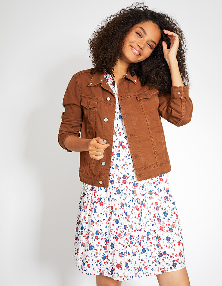 Veste en jean cognac à boutons paillettes I.Code -5
