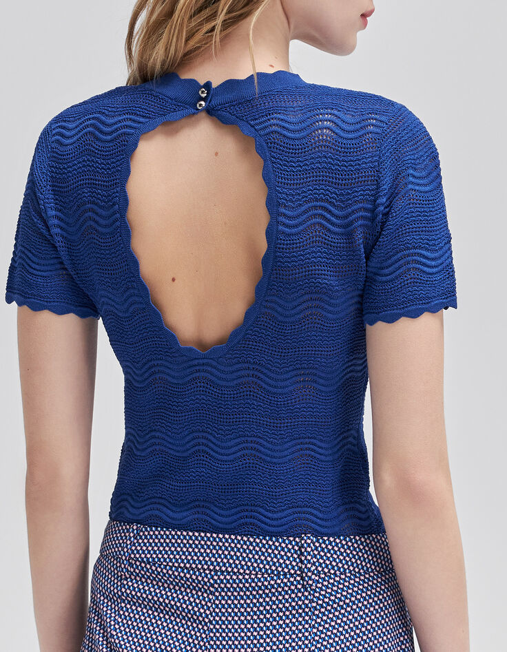 Kobaltblauer Damen-T-Shirt offener R&uuml;ckenausschnitt-2
