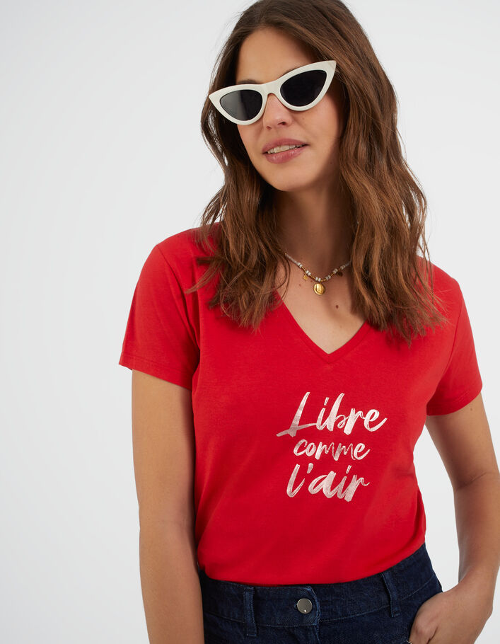 I.Code cherry T-shirt with metallic slogan - I.CODE