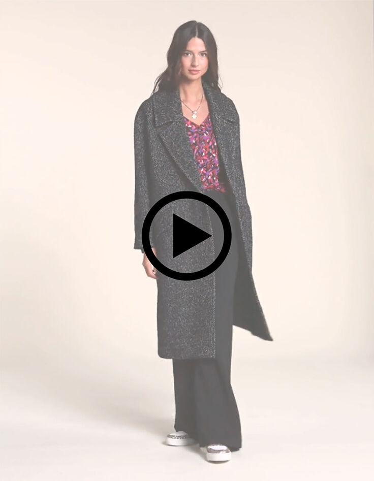 Manteau long noir lainage chiné I.Code-2 Manteau long noir lainage chiné I.Code-2