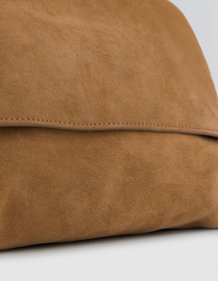 Messenger Tasche camel Leder Samt Damen-5