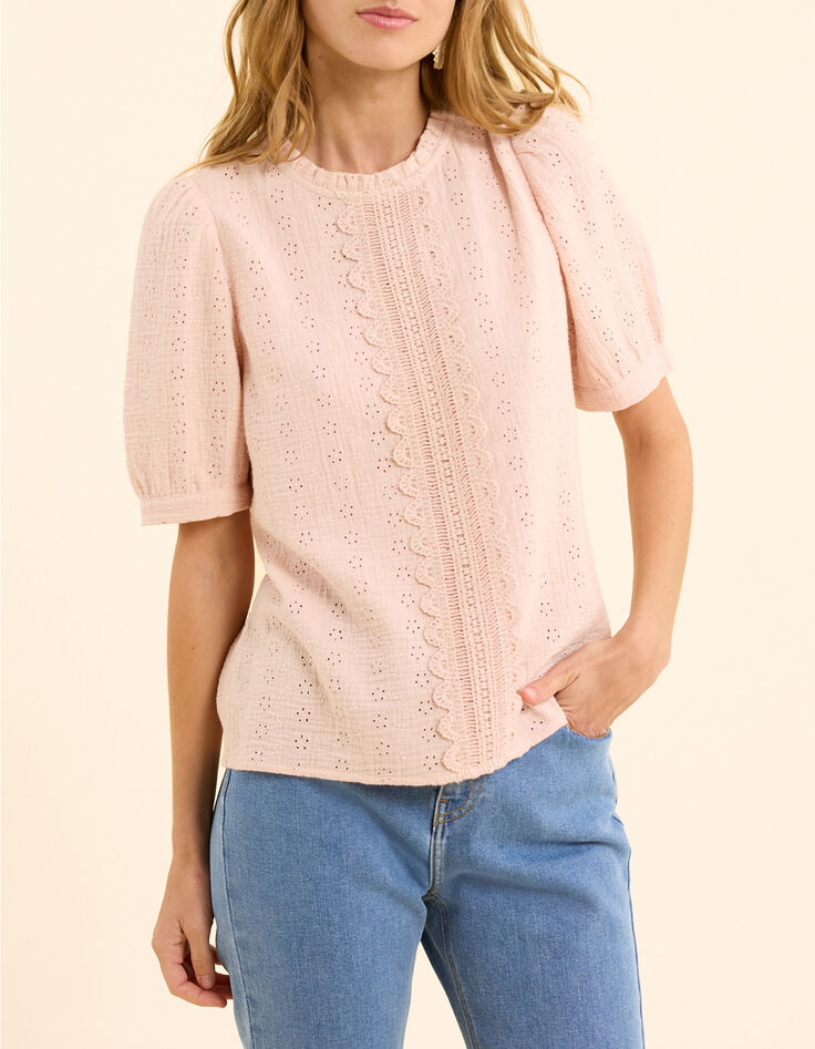 Top rosa bordado ingl&eacute;s y encaje I.Code-2