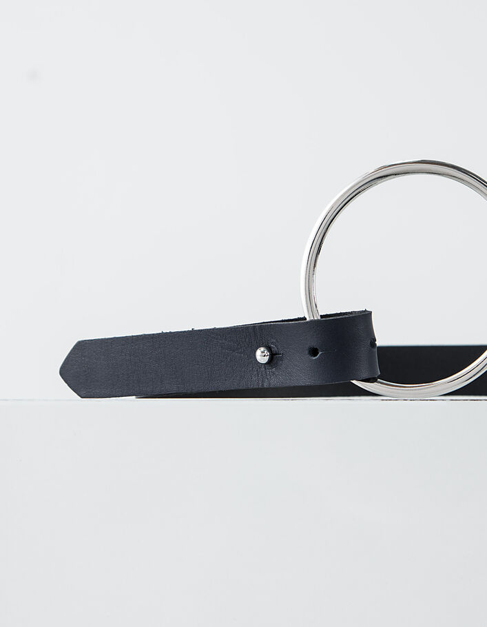 I.Code navy leather belt with large ring - I.CODE