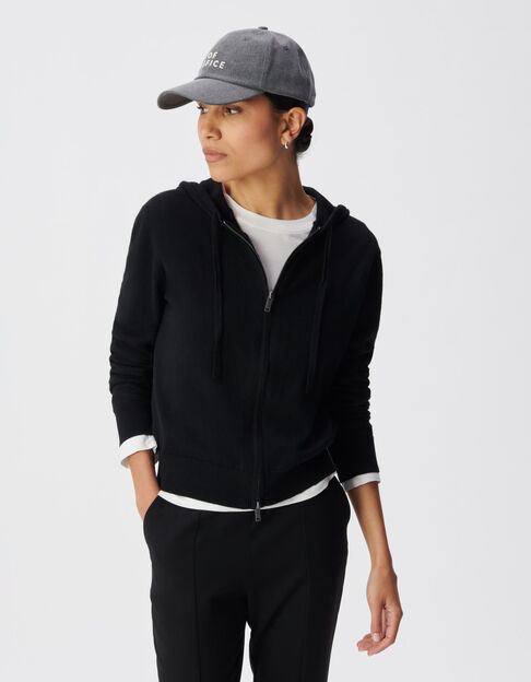 Women's black hooded cardigan knitted with rhinestone numbers on back - IKKS
