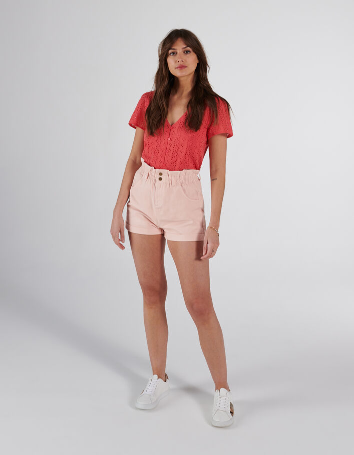 Roze top met knopen broderie anglaise I.Code - I.CODE