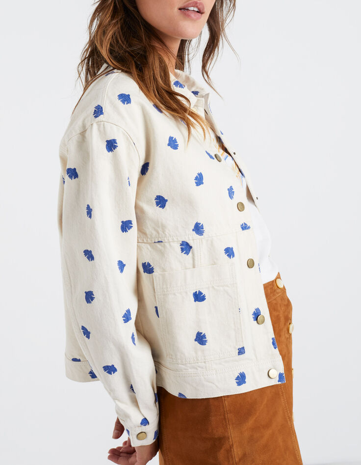 I.Code ecru denim jacket with bird print-2 I.Code ecru denim jacket with bird print-2