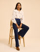 I.Code ecru blouse with blue flower embroidery-9