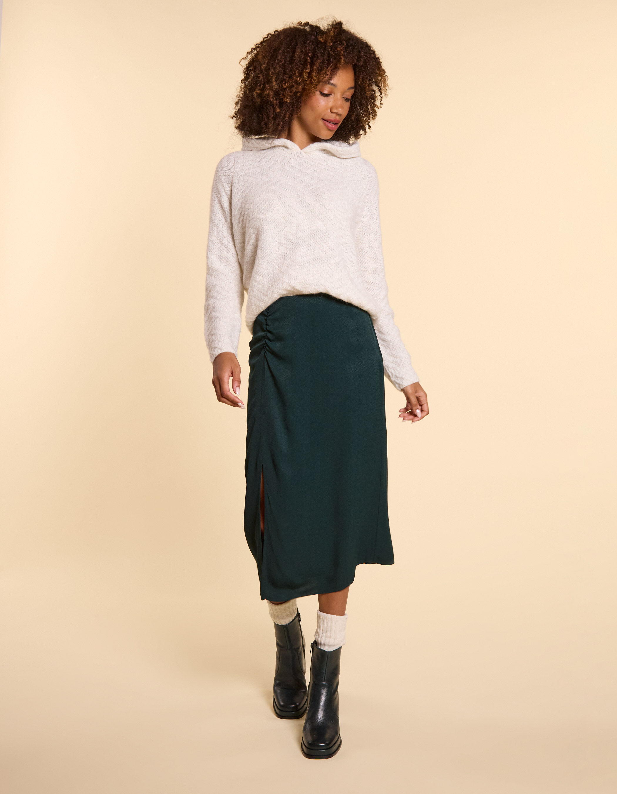 Jupe midi vert nuit fente cote I.Code