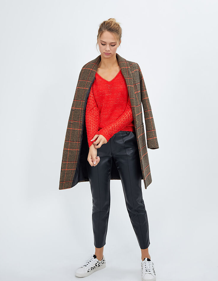Pull rouge lipstick mohair mélangé à manches ajourées I.Code-5