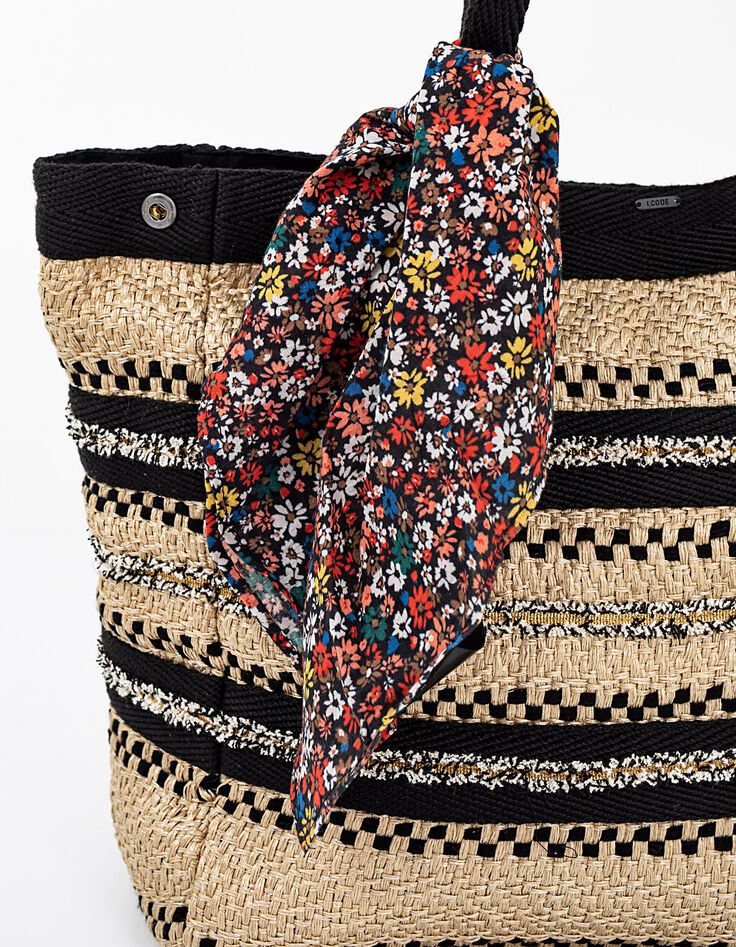 Sac cabas naturel en textile tressé brodé I.Code-4
