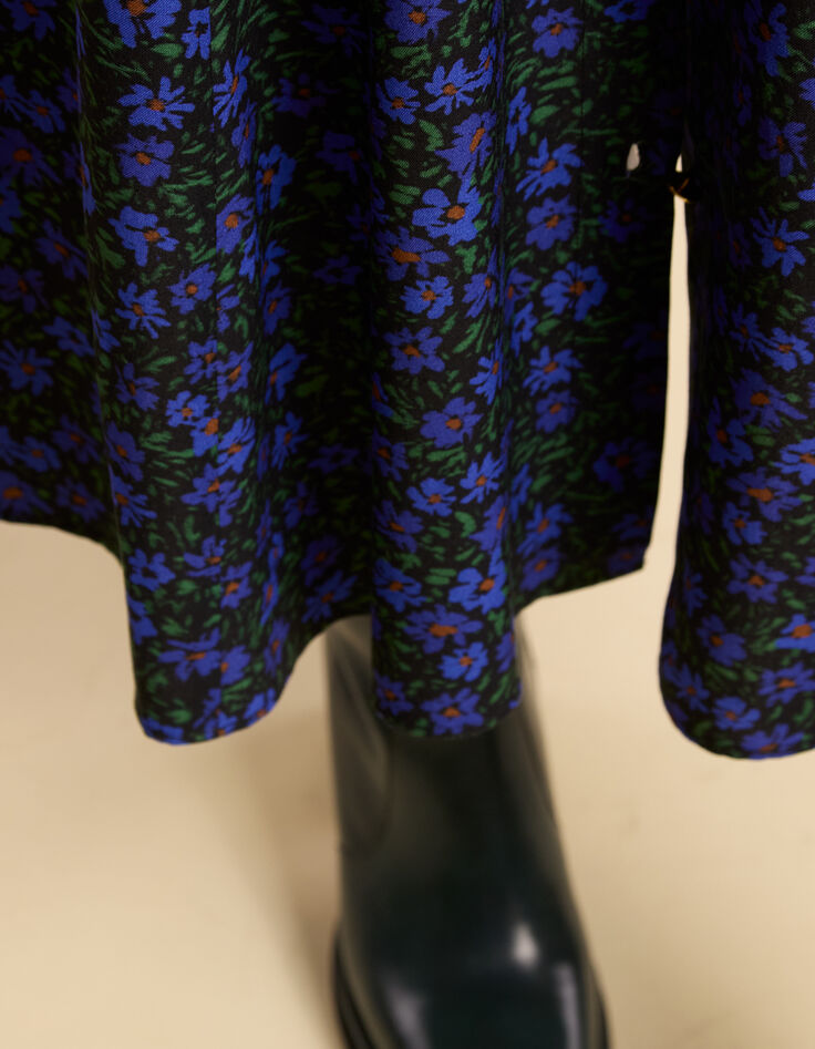Jupe midi noire imprim&eacute; fleurs d'hiver I.Code-5