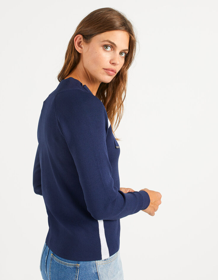 Pull navy bleu tricot à bandes lurex I.Code-4 Pull navy bleu tricot à bandes lurex I.Code-4
