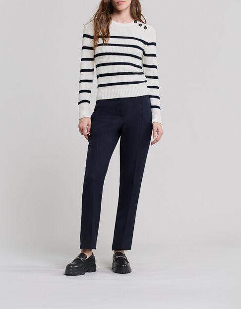 Cremefarbener Damen-Matrosenstrickpullover Ankerkn&ouml;pfe - IKKS