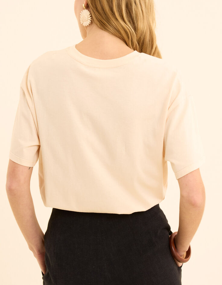 T-shirt manches courtes &eacute;cru visuel fleurs I.Code-2