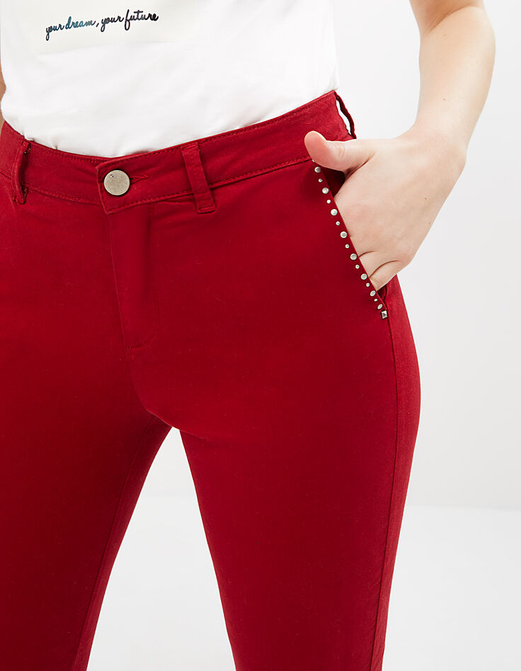 Pantalon chino rouge profond à studs I.Code-3