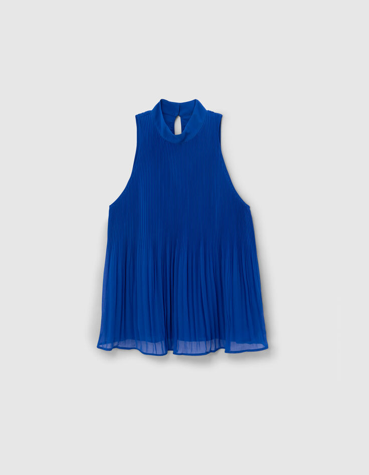 Kobaltblaues Damen-Plisseetop recycelt amerikanische &Auml;rmel-6