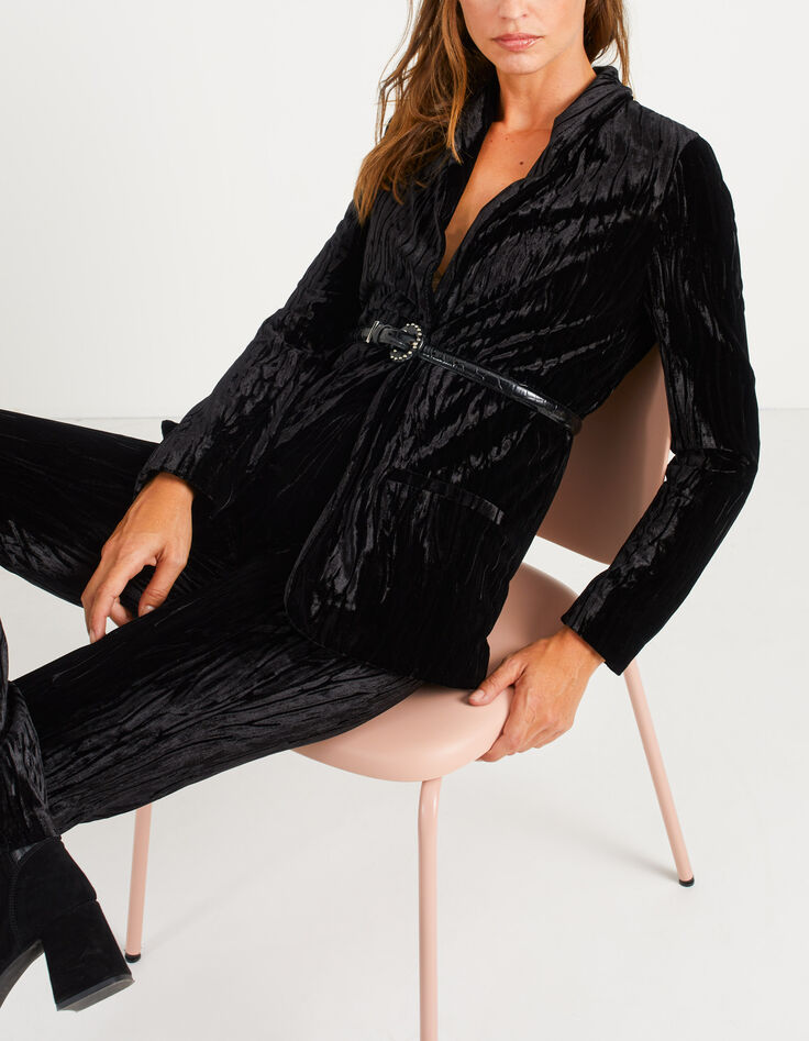 Veste noire panne de velours relief&eacute;e I.Code-1