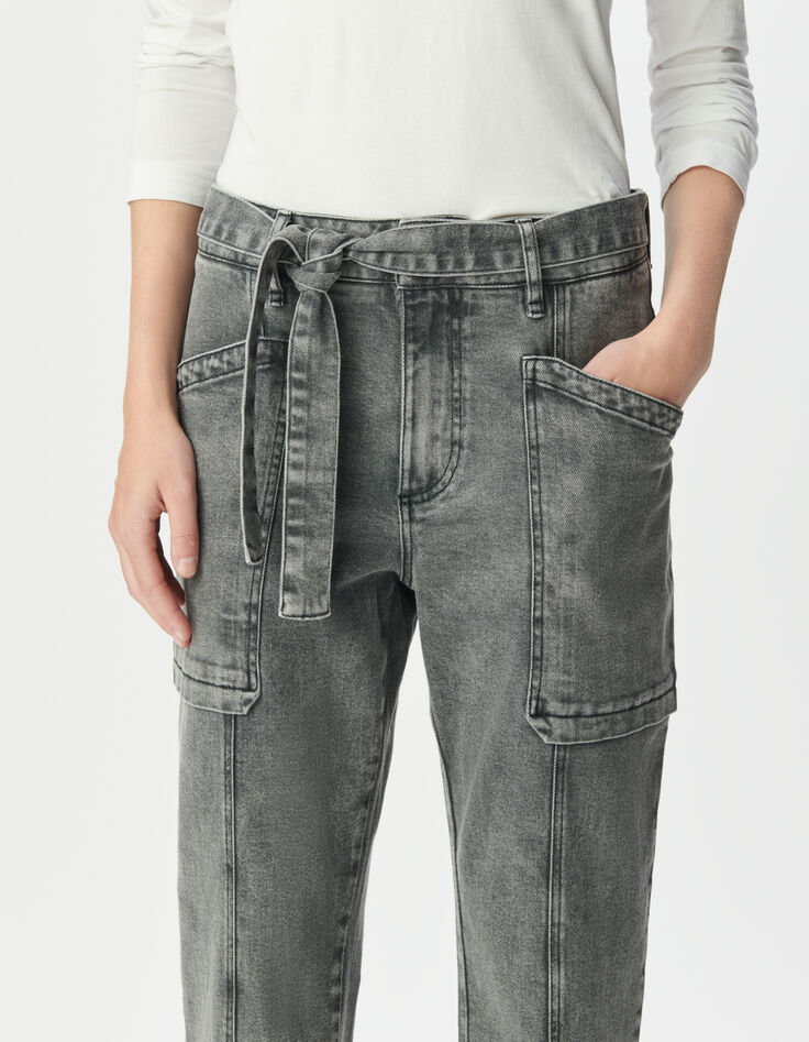 Graue Damen-Battlejeans mit 7/8-G&uuml;rtel S&eacute;l&egrave;ne-6