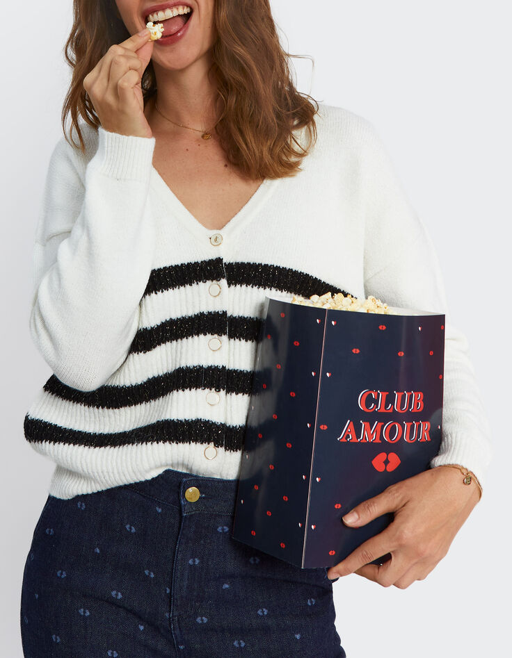 Cardigan blanc tricot à rayures noires I.Code-1