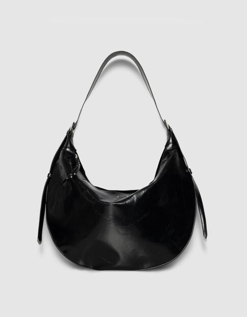 Schwarze Damenhalbmondtasche gl&auml;nzendes Allane-Leder - IKKS