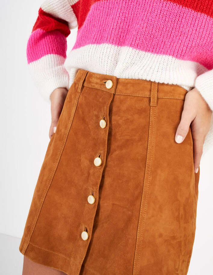 I.Code camel buttoned suede short skirt - I.CODE