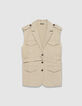 Mujer chaqueta sahariana sin mangas beige-5