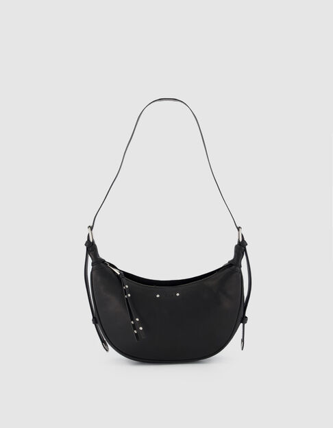 Schwarzes genarbtes Leder Allane halbmondf&ouml;rmige Tasche Gr&ouml;&szlig;e S Damen - IKKS
