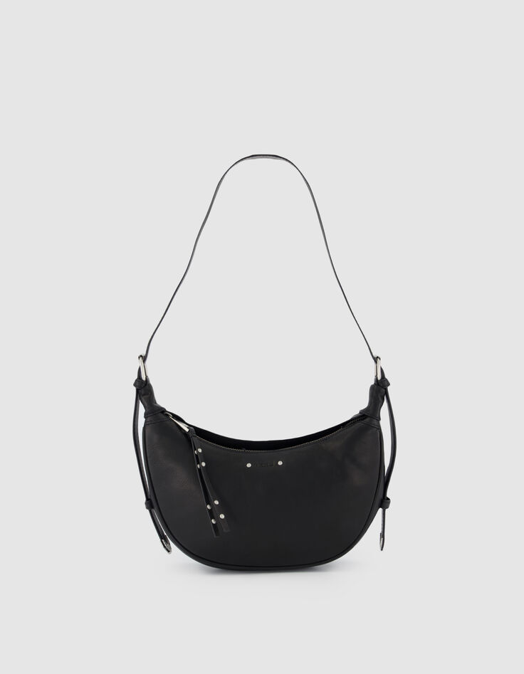 Schwarzes genarbtes Leder Allane halbmondf&ouml;rmige Tasche Gr&ouml;&szlig;e S Damen-1
