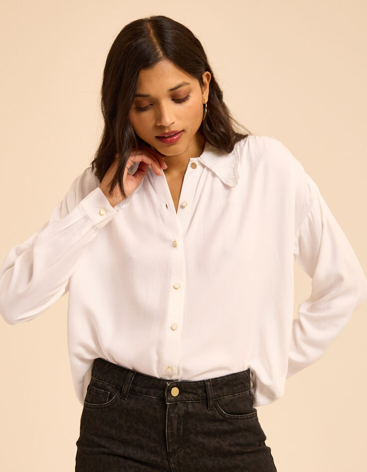 Ecru hemdblouse maxi geborduurde kraag I.Code-1