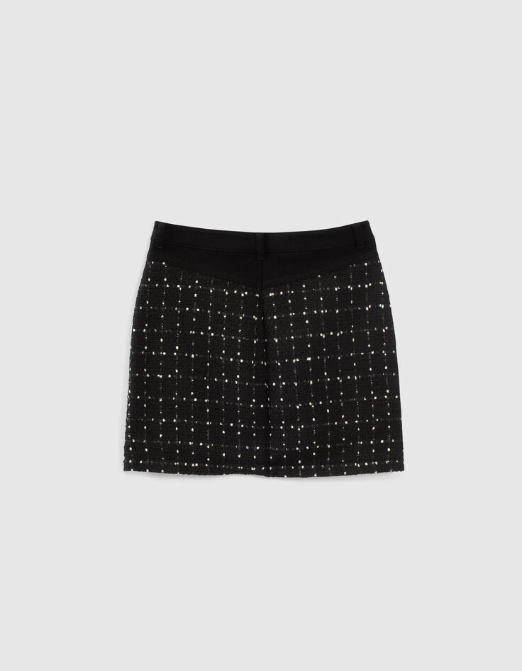 Jupe courte noire bi matière jean et tweed I.Code-4