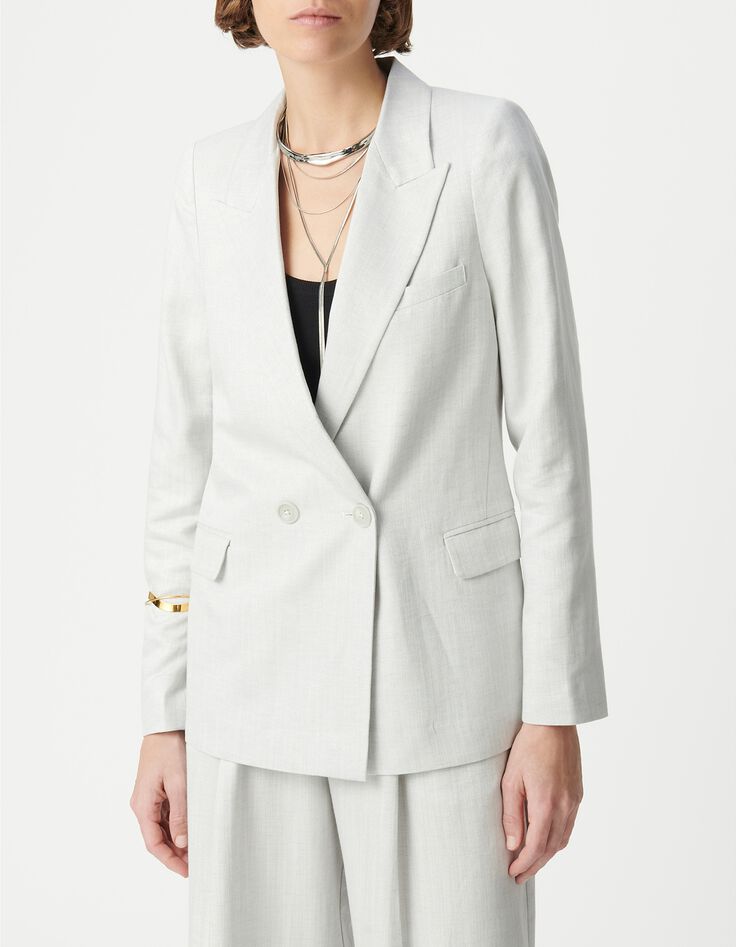 Graue paillettenbesetzte Anzugjacke f&uuml;r Damen mit Doppelreihern-2