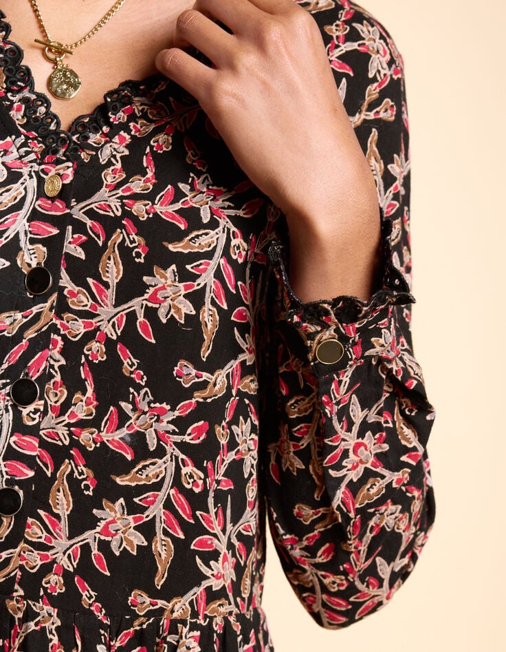 Zwarte jurk Indiase bohemian print I.Code-5 Zwarte jurk Indiase bohemian print I.Code-5