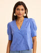 Blue top embroidery anglaise double-breasted buttoning I.Code-3