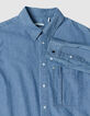 Blaues Chambray-Hemd f&uuml;r Herren mit asymmetrischer Tasche-5