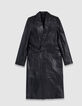 Schwarzer, langer Oversize-Damenledermantel-8