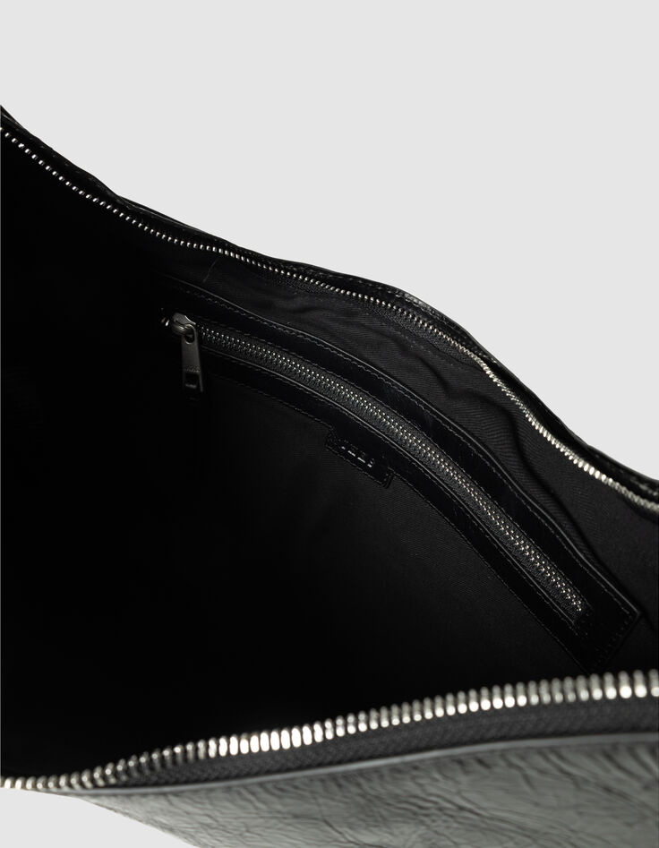 Schwarze Damenhalbmondtasche gl&auml;nzendes Allane-Leder-6