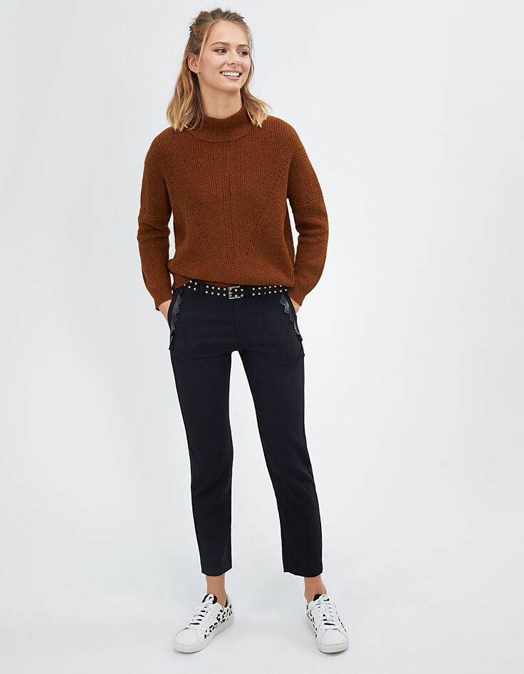 Pantalon-cigarette noir à dentelle cuir synthétique I.Code-6