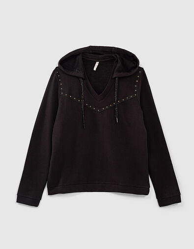 Sweat noir à capuche et décor strass noirs I.Code