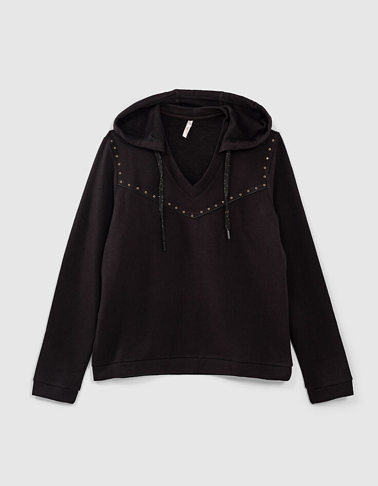 Sweat noir à capuche et décor strass noirs I.Code-1