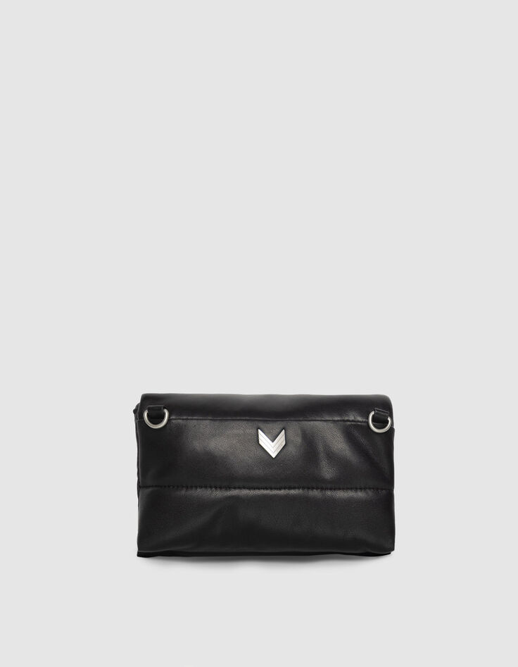 Schwarze Damen-Umh&auml;ngeclutch gestepptes Leder-3