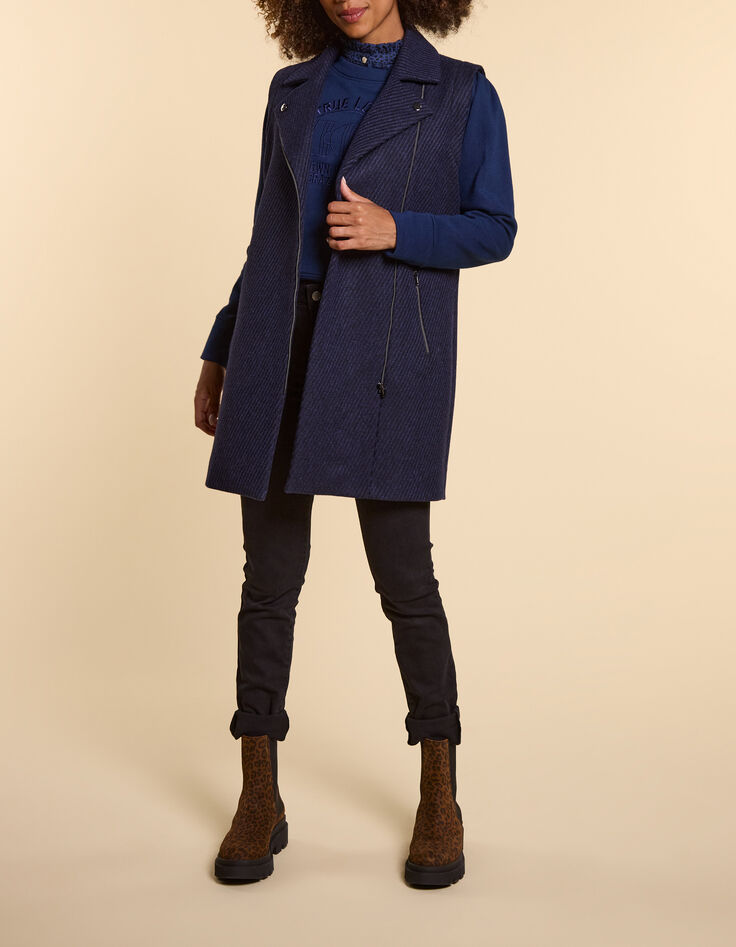 Manteau marine lainage ray&eacute; manches amovibles I.Code-6