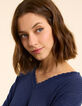 Blauer Lurex-Pullover Rippstrick mit Lochmuster I.Code-6