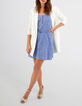 Blaues Kleid mit dünnen, mit Palmen bestickten Trägern I.Code-5