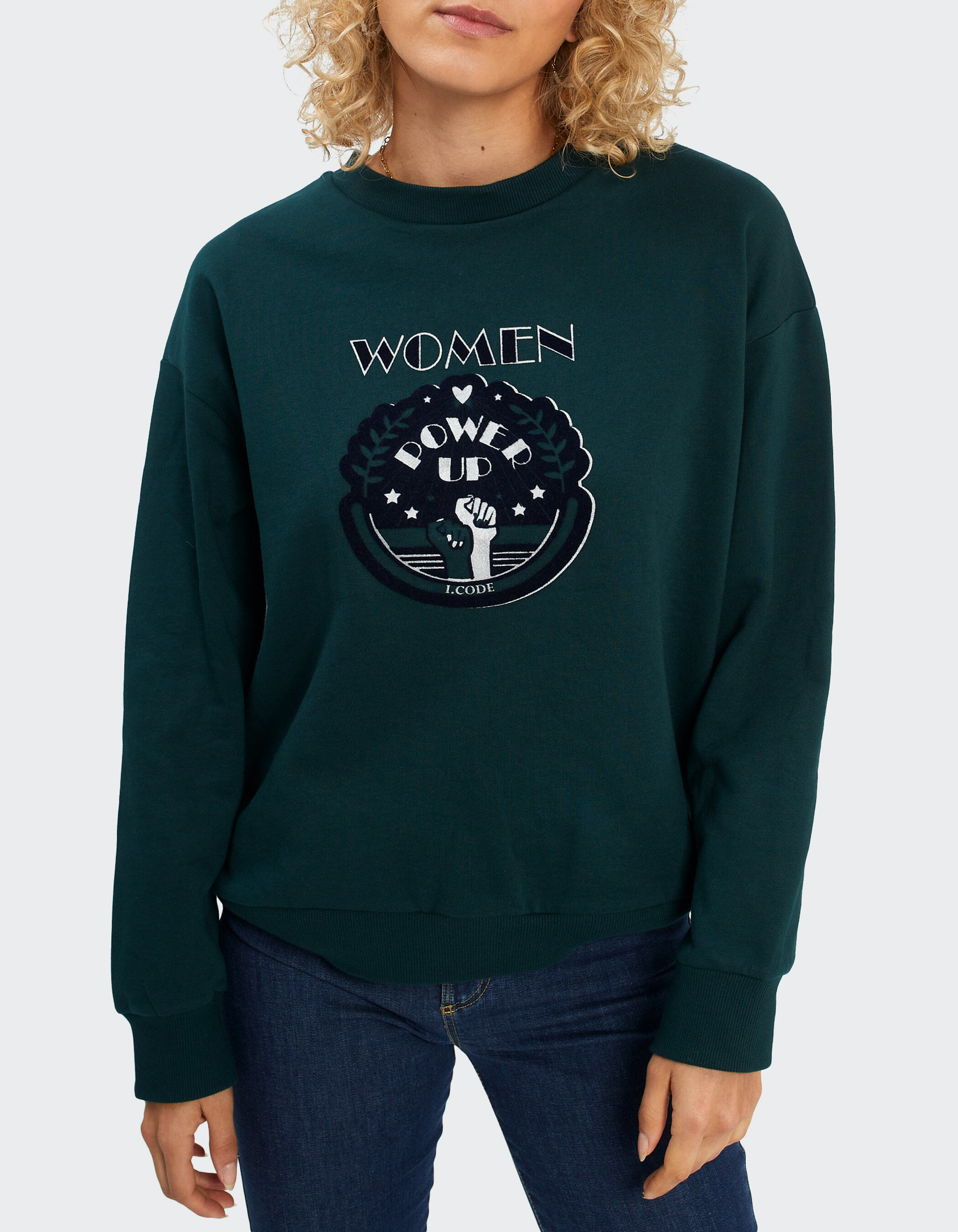 Sweat vert imprime a visuel floque I.Code