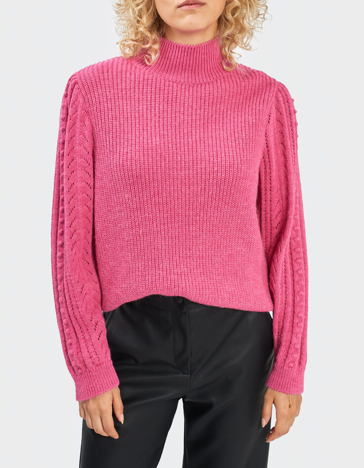 I.Code cherry pink decorative knit high-neck sweater-2