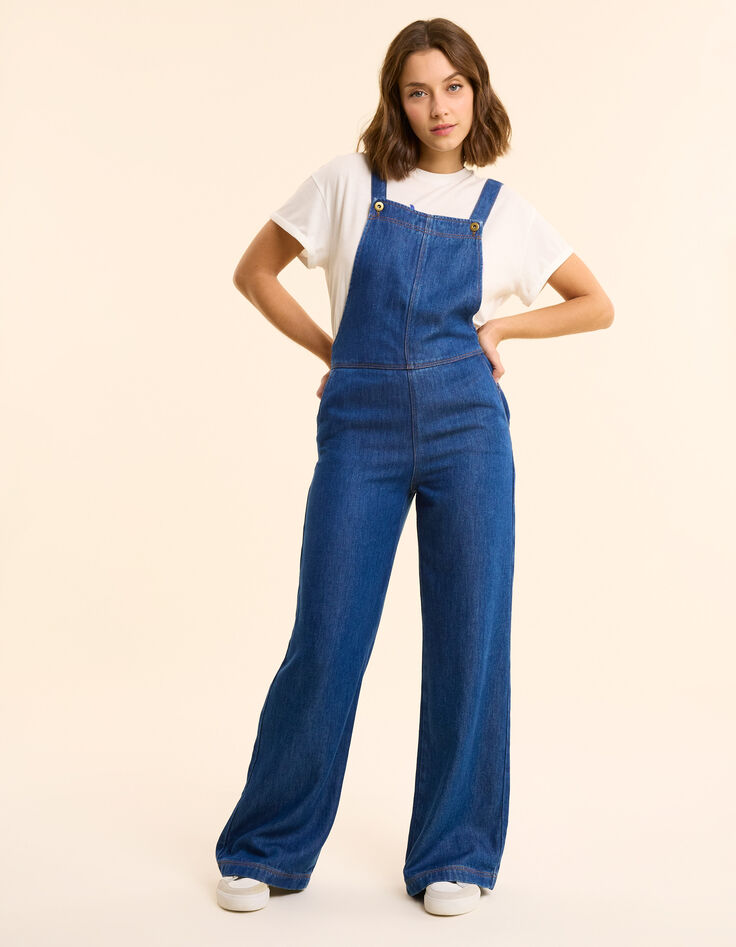 Salopette large en jean bleu foncé I.Code-4
