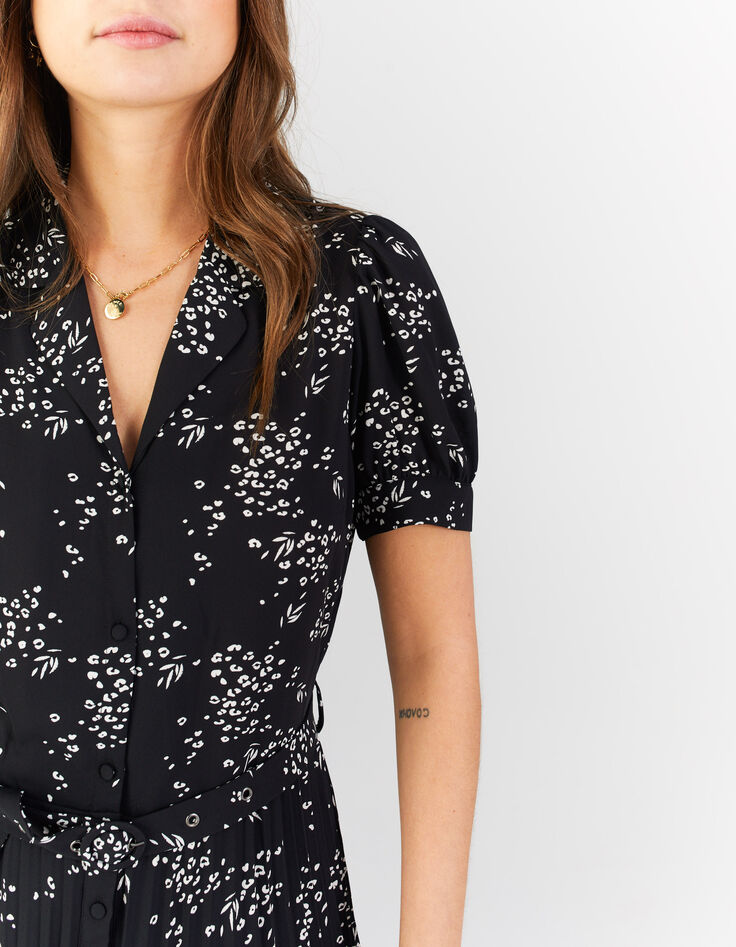 Lange zwarte jurk luipaard-bloemenprint I.Code-3