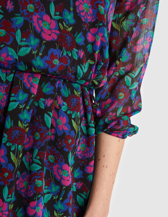 Himbeerrotes Kleid mit buntem Blumenprint I.Code - I.CODE